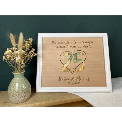 Geldgeschenk personalisiert zur Silberhochzeit mit Herz und der 25, Geschenk Silberhochzeit, Jubiläum, personalisiert