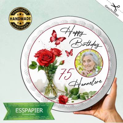 Tortenaufleger Happy Birthday Blumenstrauß Rosen mit Name Zahl und Bild Geburtstag Tortenbild Tortendeko