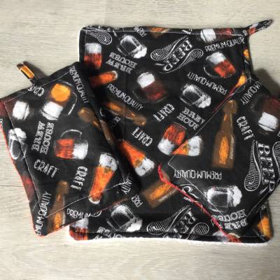 3er Set KÜCHENSCHWÄMME und Lappen- jetzt wirds bunt - waschbar, wiederverwendbar Baumwolle Jute, Geschenk Unikate - Bier