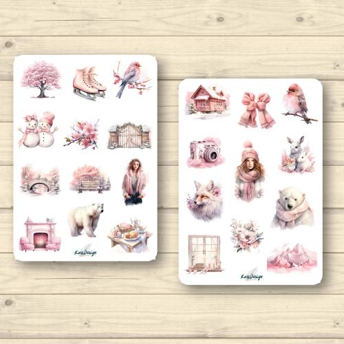 Sticker Set Winter in Rosa