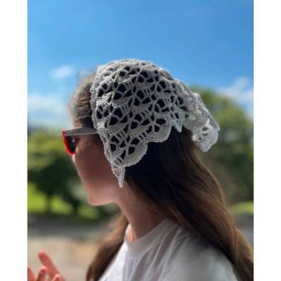 Crochet Dreieck-Halstuch Kopftuch Bandana Häkel Kopfschmuck stylischer Schmuck 100% Baumwolle NEU Weiß