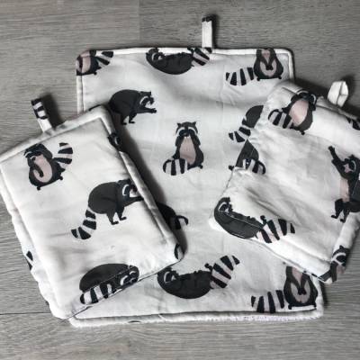 3er Set KÜCHENSCHWÄMME und Putzlappen, jetzt wirds bunt - waschbar, wiederverwendbar  Baumwolle Geschenk - Waschbär