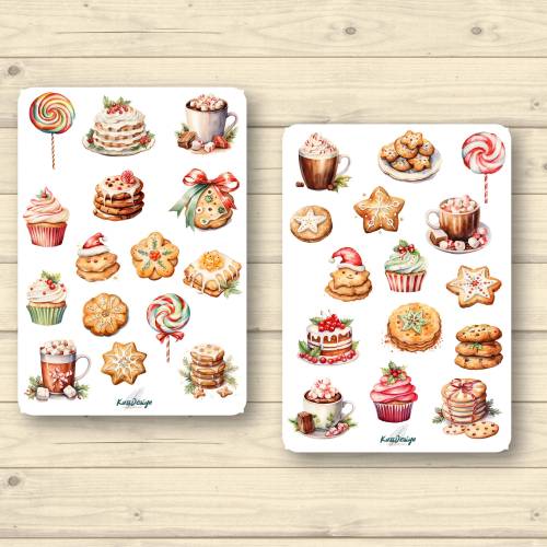 Sticker Set leckere Weihnachtskekse, Kuchen und Cupcakes