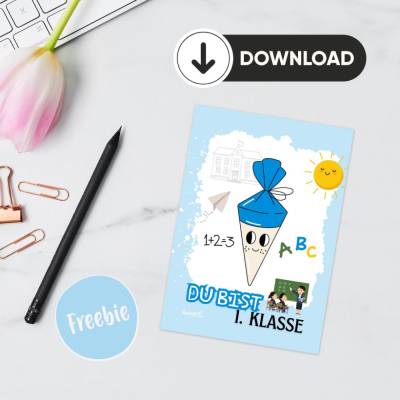 Freebie Bild blau zur Einschulung zum Basteln von Karten  - Download zum Ausdrucken