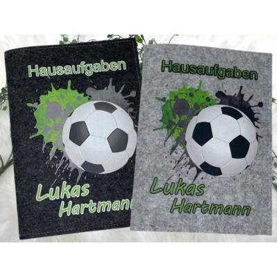 Hausaufgabenheft Hülle Filz Fußball Grün Grundschule Schulheft Schutzhülle Umschlag Geschenkidee Einschu