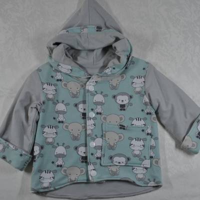 Handgenähte Babyjacke Gr.56 – Wendejacke Blau Zootiere – Geschenk zur Geburt