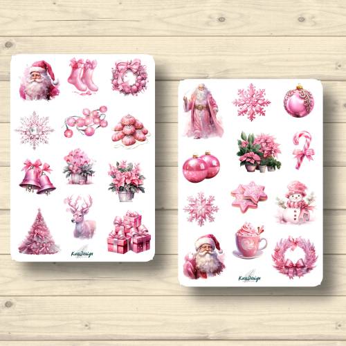 Sticker Set Weihnachten in Pink, Weihnachtsdeko