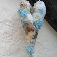Vintage  handgenähtes großes  blaues  Stoffherz 