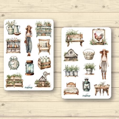 Sticker Set Farmhaus rustikal