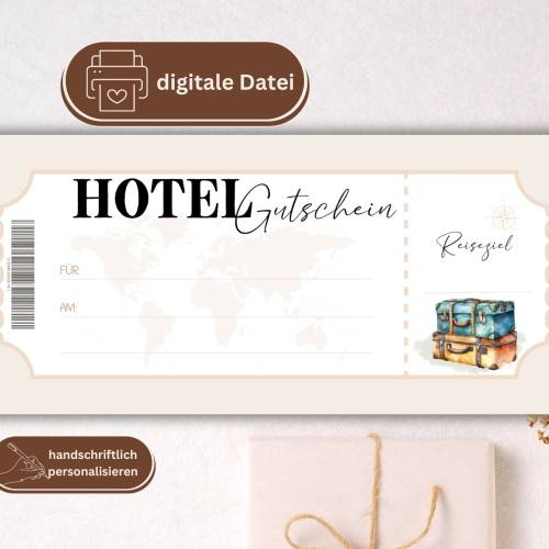 Hotelgutschein PDF | Hotel Geschenkgutschein digital | Geschenkgutschein Vorlage | Hotelübernachtungsgutschein sofort do