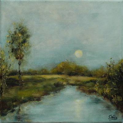 Original Ölgemälde, Stille, Landschaft, Unikat, handgemalt, 20 x 20 cm