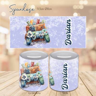 Personalisierte Spardose mit Gamer - Spardose mit wunsch Name - Konsole - Sparbüchse