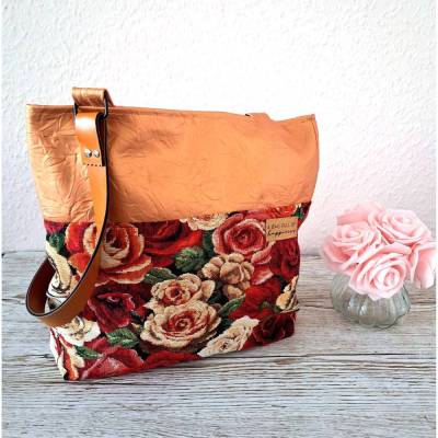 Shopper, Schultertasche, Rosenmuster