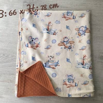Babydecke  Kuscheldecke kuschlig  Geschenk Unikat - Tiere im Flugzeug