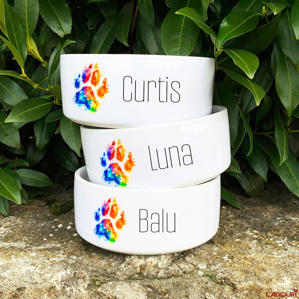 Keramik Futternapf WATERCOLOR PFOTE  personalisiert  Hundenapf mit Name