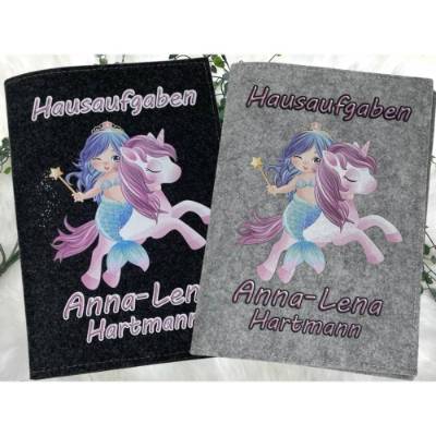 Hausaufgabenheft Hülle Filz Meerjungfrau Grundschule Schulheft Schutzhülle Umschlag Geschenkidee Ei