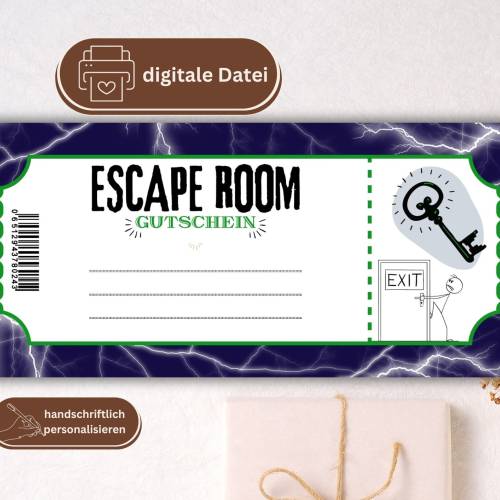 Escape Room Gutschein PDF | Abenteuer Gutschein digital | Geschenkgutschein Vorlage | Gutschein individuell personalisie