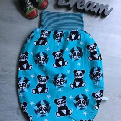 Pucksack Schlafsack Fußsack gefüttert - Pandabär türkis