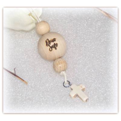 Rückspiegelanhänger Drive Safe Holzperlen und Kreuz verschiedene Farben, Anhänger an den Rückspiegel