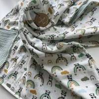 Baby Kuscheldecke Musselin Schmusetuch Regenbogen Pandas handmade Geschenk Geburt neu