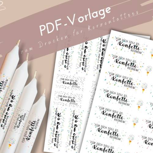 Kerzentattoo für dich soll es Konfetti regnen PDF Vorlage | Kerzensticker zum Geburtstag | DIY Kerzen gestalten | selbst