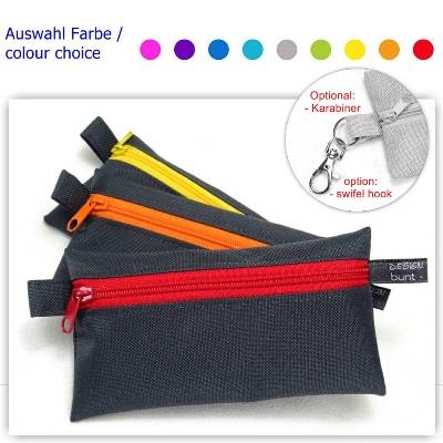Täschchen wetbag dunkel GRAU Outdoorstoff mit Zipper rot, orange, gelb, TaTüTa Inhalator Kopfhörer, by BuntMixxDESIGN