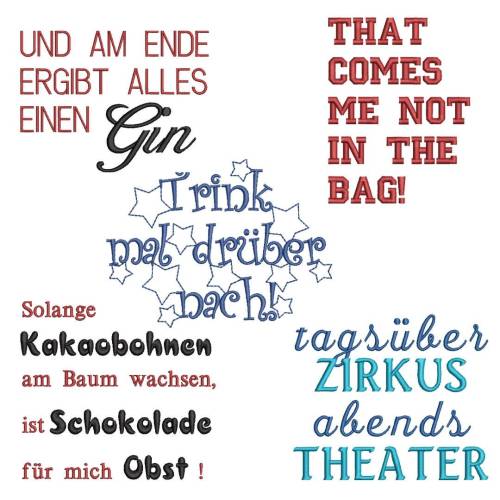 Stickdatei Sprüche Set 15x15 – 5 lustige Vollstickdateien