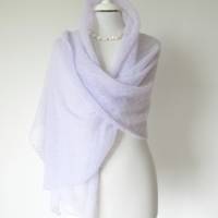 Lila Brautschal aus Mohair, gestrickte Stola Hochzeit helles Flieder, zartes Tuch pastell mauve, duftiges Schultertuch
