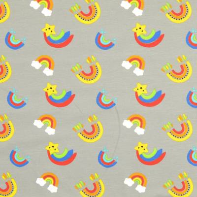 French Terry angeraut farbenfrohe Regenbogen  grau Oeko-Tex Standard 100((1m/15,00€)