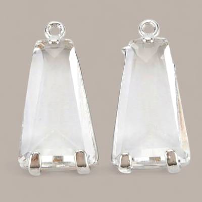 1- 2 facettierte Kristallglas-Anhänger in Trapezform, platiniert,  23,5x11x5mm