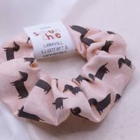 Scrunchie Dackel Haarband Hunde handgezeichnet - handgenähter Haargummi Zopfgummi rosa Hundemuster Dackel Geschenk haars