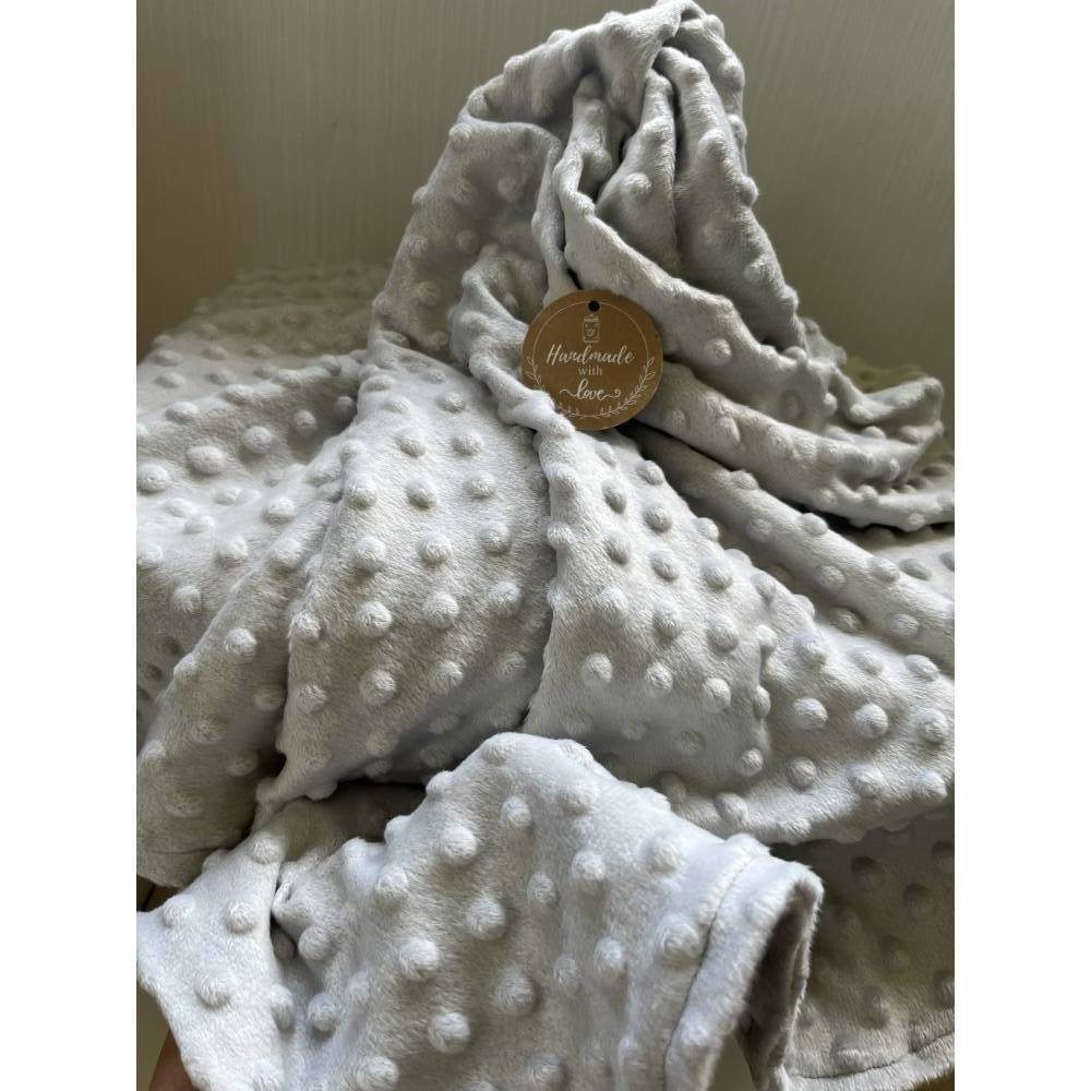 Baby Kuscheldecke aus Minky Fleece hellgrau zum kuscheln handmade Geschenk Geburt neu