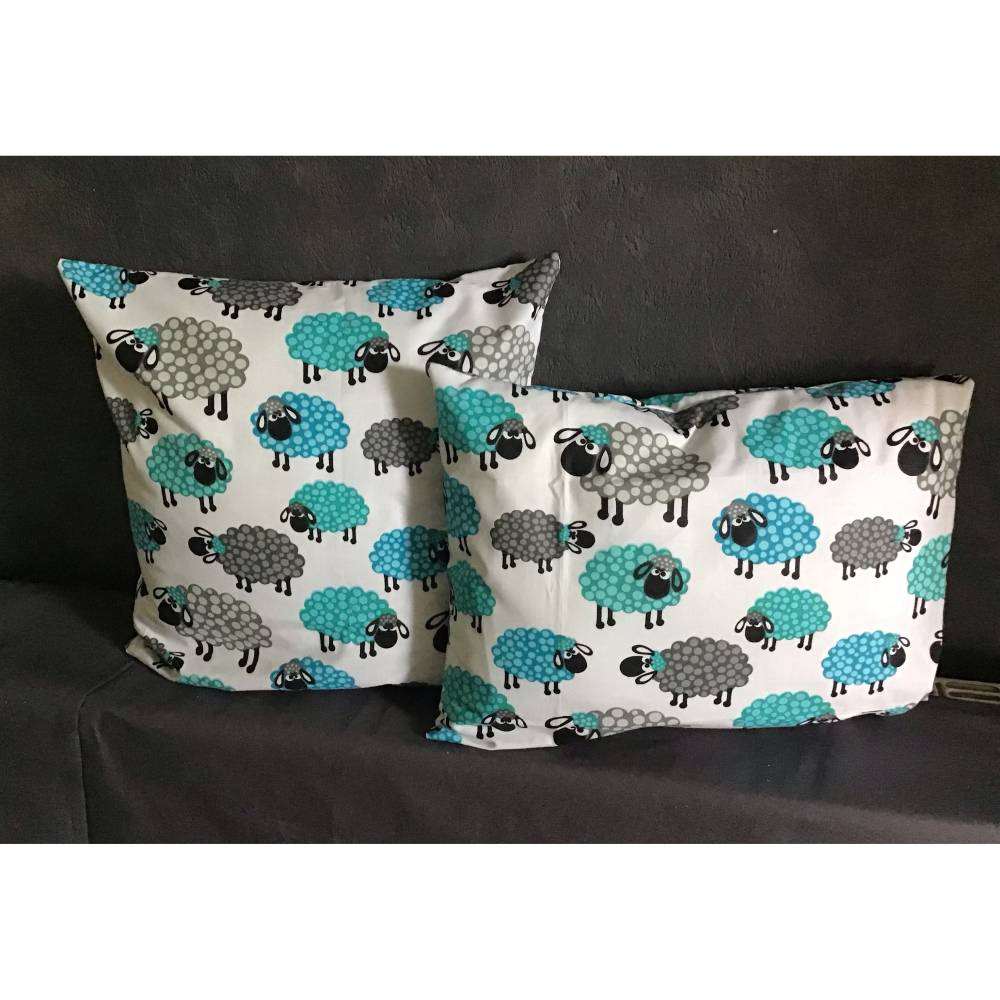 Kissenbezug Kissenhülle Kissen Kinderkissen 30 x 40 und 40 x 40 cm Schafe türkis