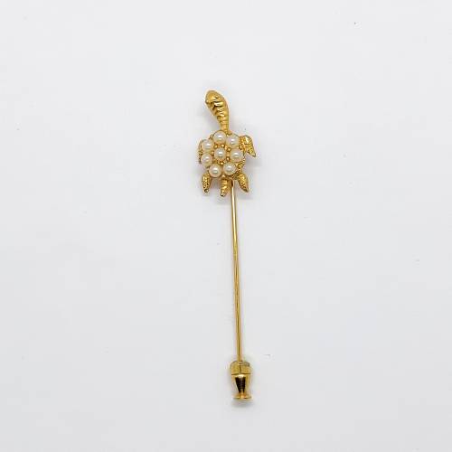 Goldfarbende Schildkröten Vintage Nadelbrosche aus der 80er / 90er Jahren, Nadel Pin Modeschmuck