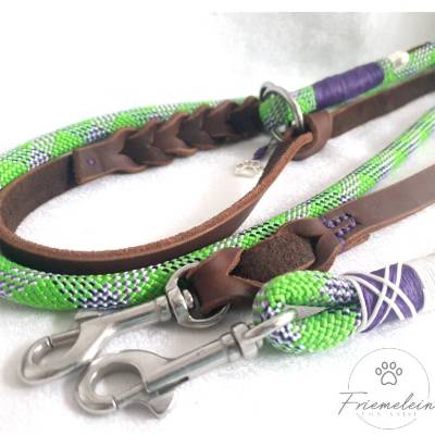 Hundeleine uns Halsband Set, Kombination aus Tau und Fettleder