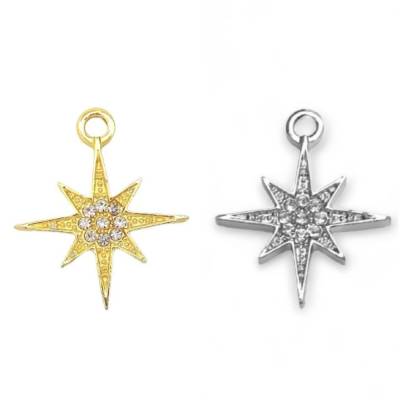 1- 2 Stern- Anhänger/charms, mit Strass, 21x25mm, vergoldet oder versilbert