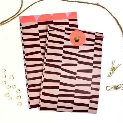 Geschenktüten STRIPES 5-50 Stück ROSA WEINROT 17x25 cm Papiertüte groß flachbeutel papierbeutel 