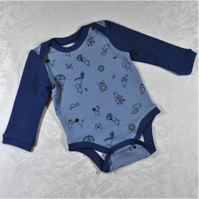 Einzigartiger Langarmbody, Gr.56, blau mit Strich-männchen, Geschenk zur Geburt