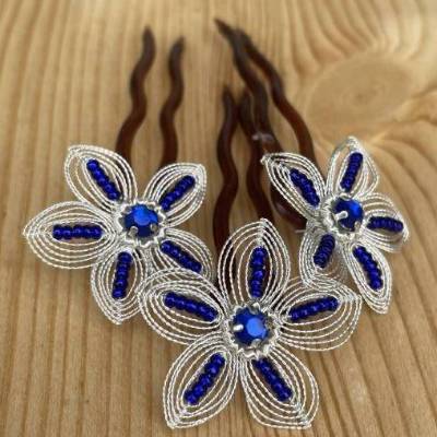 Haarnadeln "Silberdrahtblüte" 3er-Set