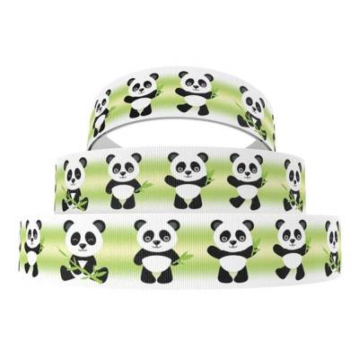 Ripsband 22mm Pandabär auf grün 1339 Ripsband Geschenkband Panda Bären