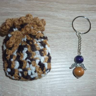 Geschenkset Engelchen mit gehäkeltem Täschchen - braun-beige