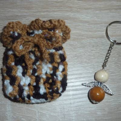 Geschenkset Engelchen mit gehäkeltem Täschchen - braun-beige