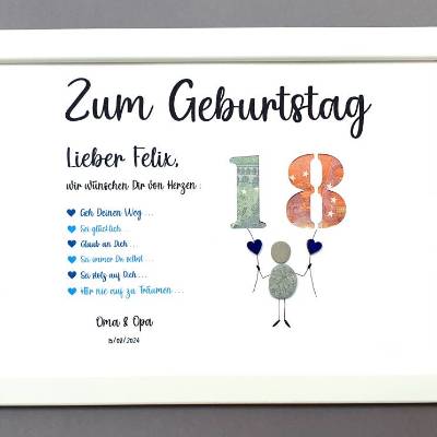 Geldgeschenk 18.Geburtstag Junge, Steinbild Geldgeschenk personalisiert,Geburtstagsgeschenk,
