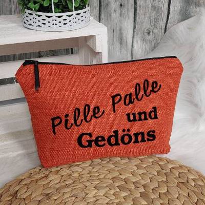 Kosmetiktasche M WASSERFEST (Farbbeispiel orange) Aufdruck nach Wahl,  Polstercanvas in 36 Farben