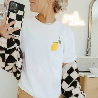 T-Shirt Zitrone BIOBAUMWOLLE Mini Zitrone - Cottagecore Hippie Shirt Kleidung - Limone Geschenk Outfit Botanical Nature