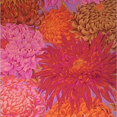 Stoff Kaffe Fassett Collective Shaggy Chrysanthemum by Philip Jacobs in flieder, orange, pink – Baumwollstoff für Patchwork, Mode & Homewear