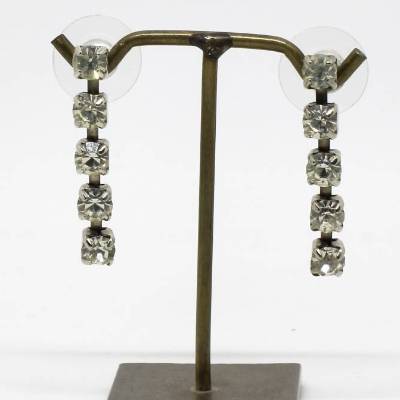 Vintage Ohrstecker Strass Steine Eckig durchsichtig beweglich versilbert Brautschmuck Festlich Damenohrringe