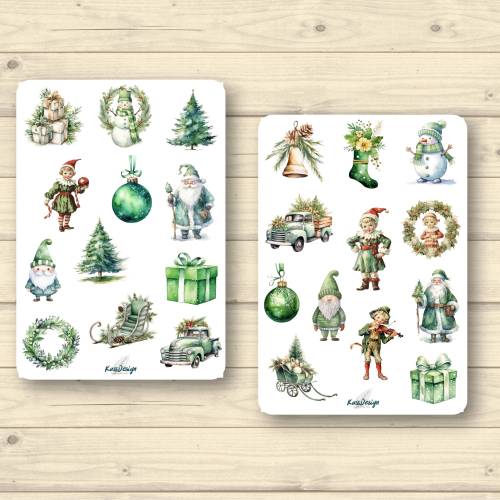 Sticker Set Weihnachten vintage in grün