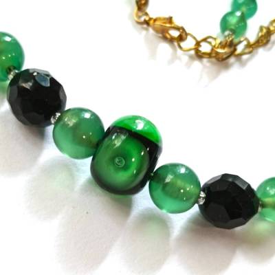 Halskette grün Aventurin und Künstlerglasperle Edelsteinkette Collier