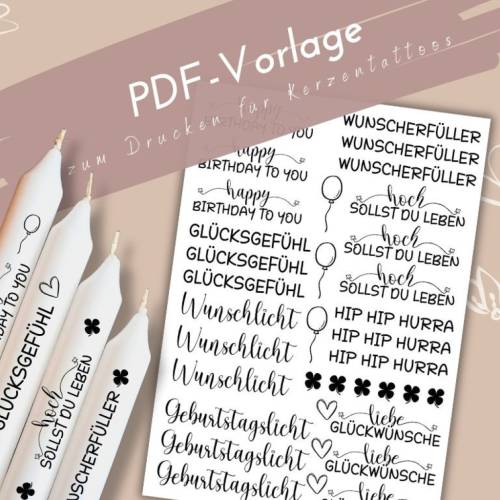happy birthday Kerzentattoo PDF Vorlage | Kerzensticker zum Geburtstag | selbstgemachte Geburtstagsgeschenke | Geburtsta